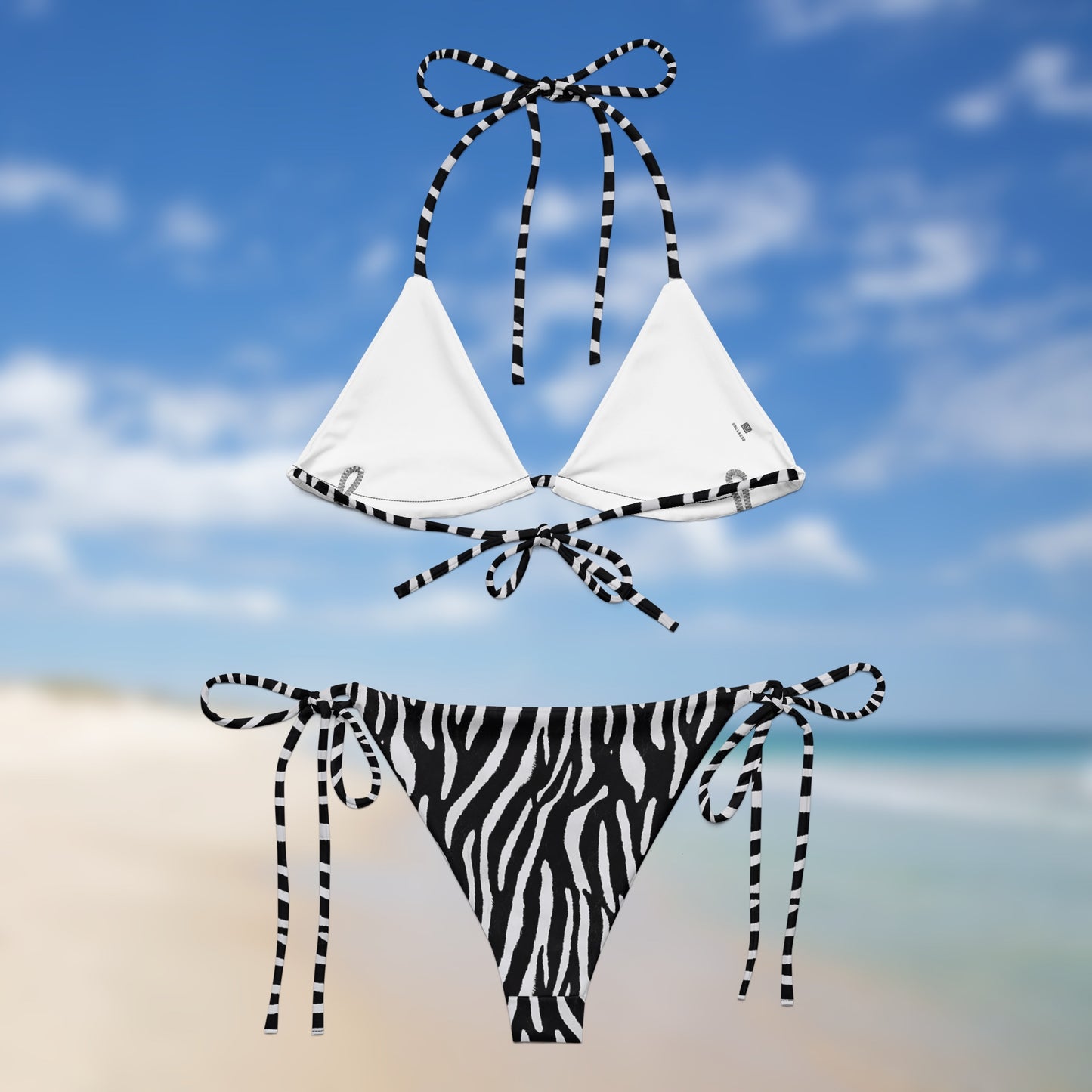 Maillot de bain deux pièces triangle zèbre noir | Bikini à ficelles réglables