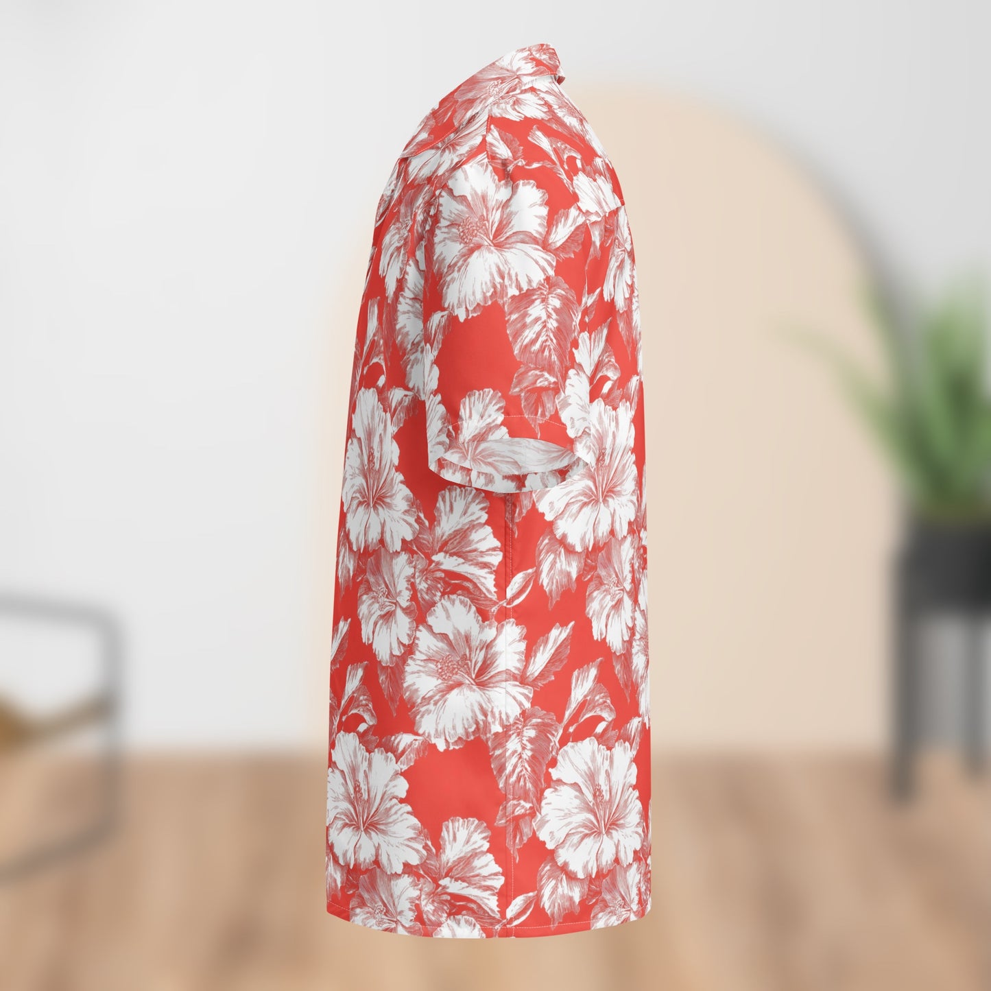 Chemise de festival florale rouge monochrome | Boutonné unisexe