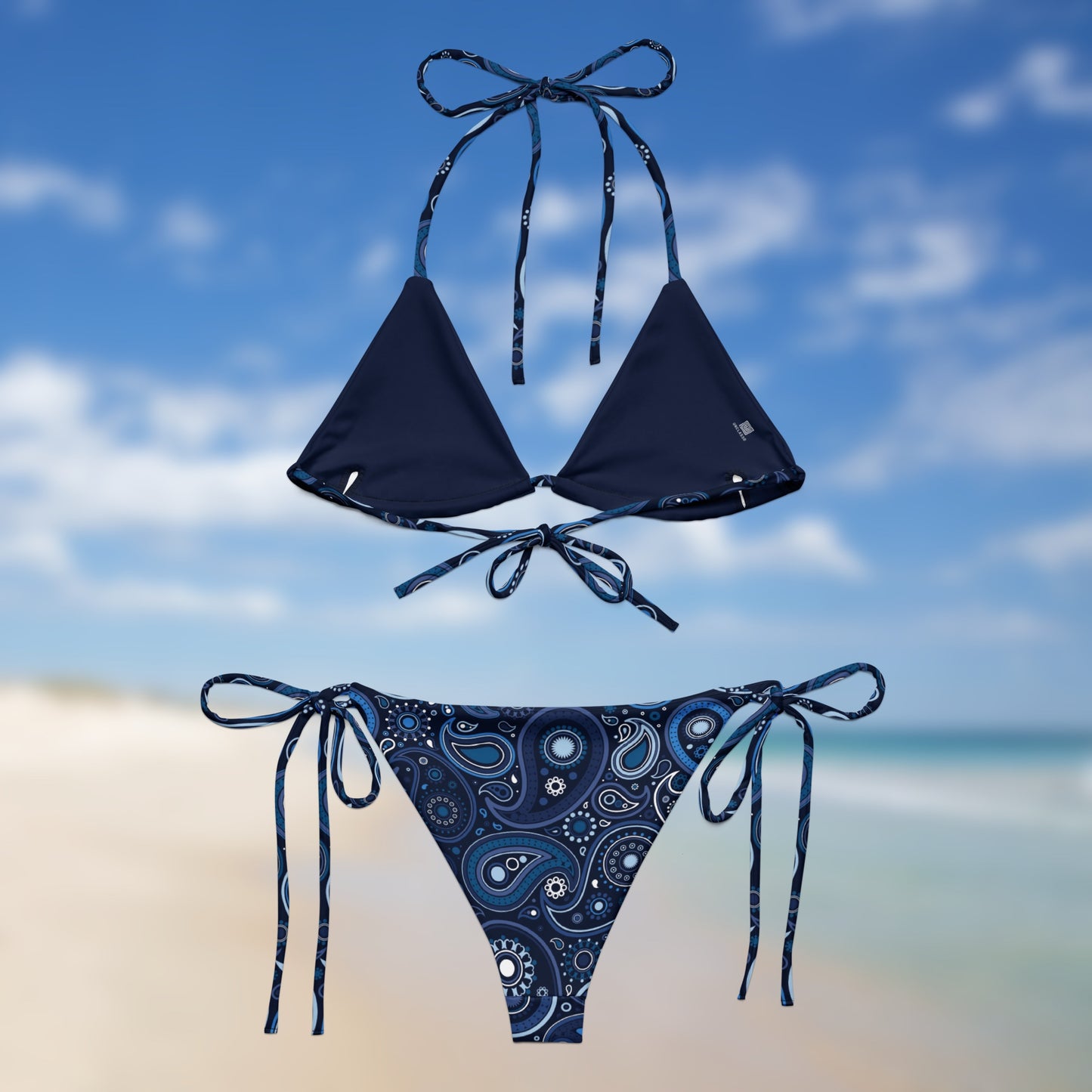 Bandana bleue | Bikini triangle imprimé cachemire