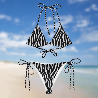 Maillot de bain deux pièces triangle zèbre noir | Bikini à ficelles réglables