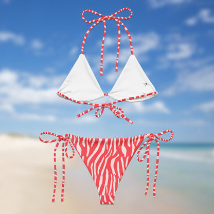 Bikini triangle zébré rose fluo | Bikini ficelle ajustable