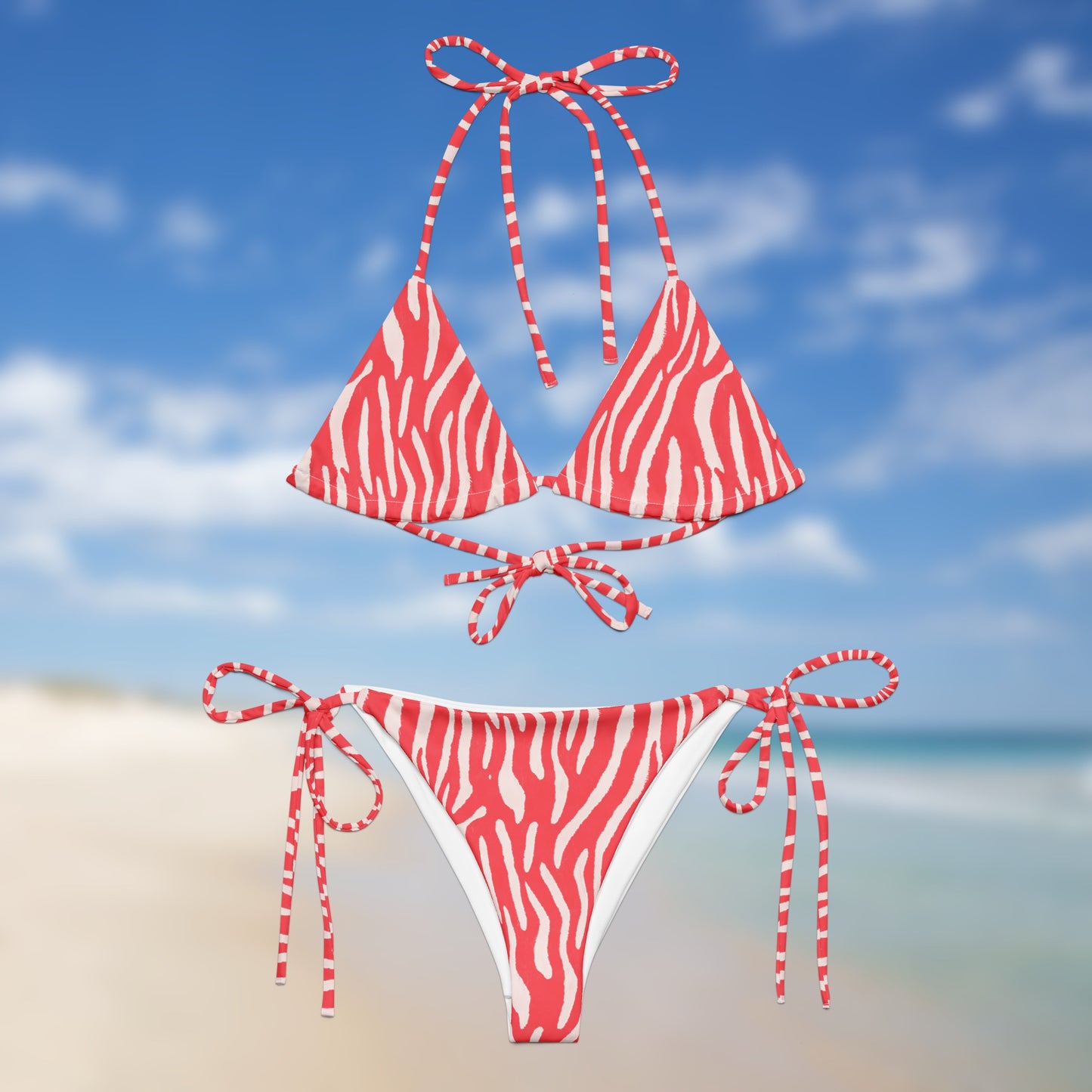 Bikini triangle zébré rose fluo | Bikini ficelle ajustable