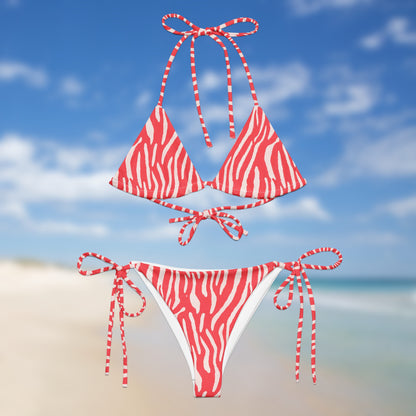 Bikini triangle zébré rose fluo | Bikini ficelle ajustable