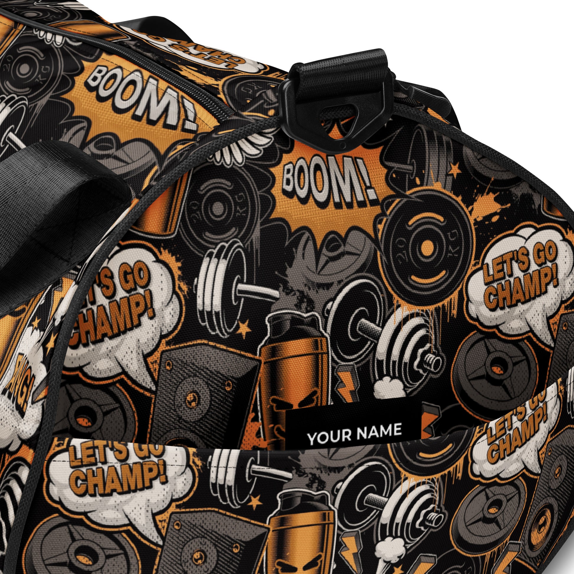 Bronze Power Round Gym & Dance Bag close up details custom name