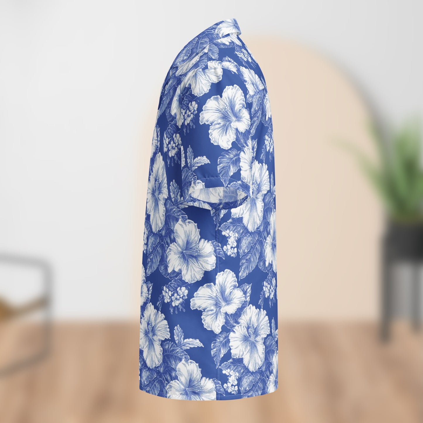 Chemise de festival florale monochrome bleue | Boutons unisexe