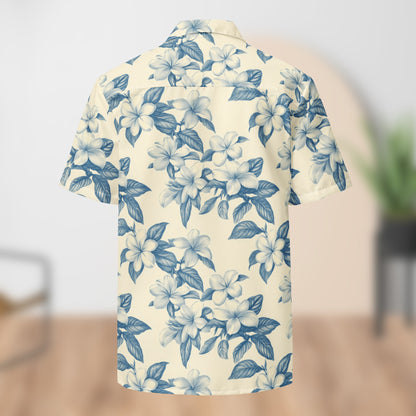 Chemise Boutonnée Festival Florale Crème et Bleue | Unisexe
