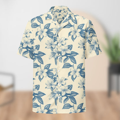 Chemise Boutonnée Festival Florale Crème et Bleue | Unisexe