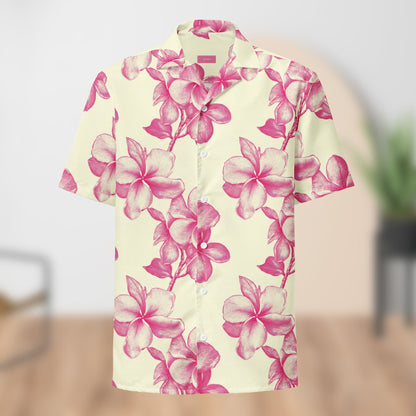 Chemise de festival florale monochrome crème et rose | Boutonnée unisexe