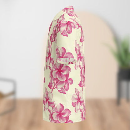 Chemise de festival florale monochrome crème et rose | Boutonnée unisexe
