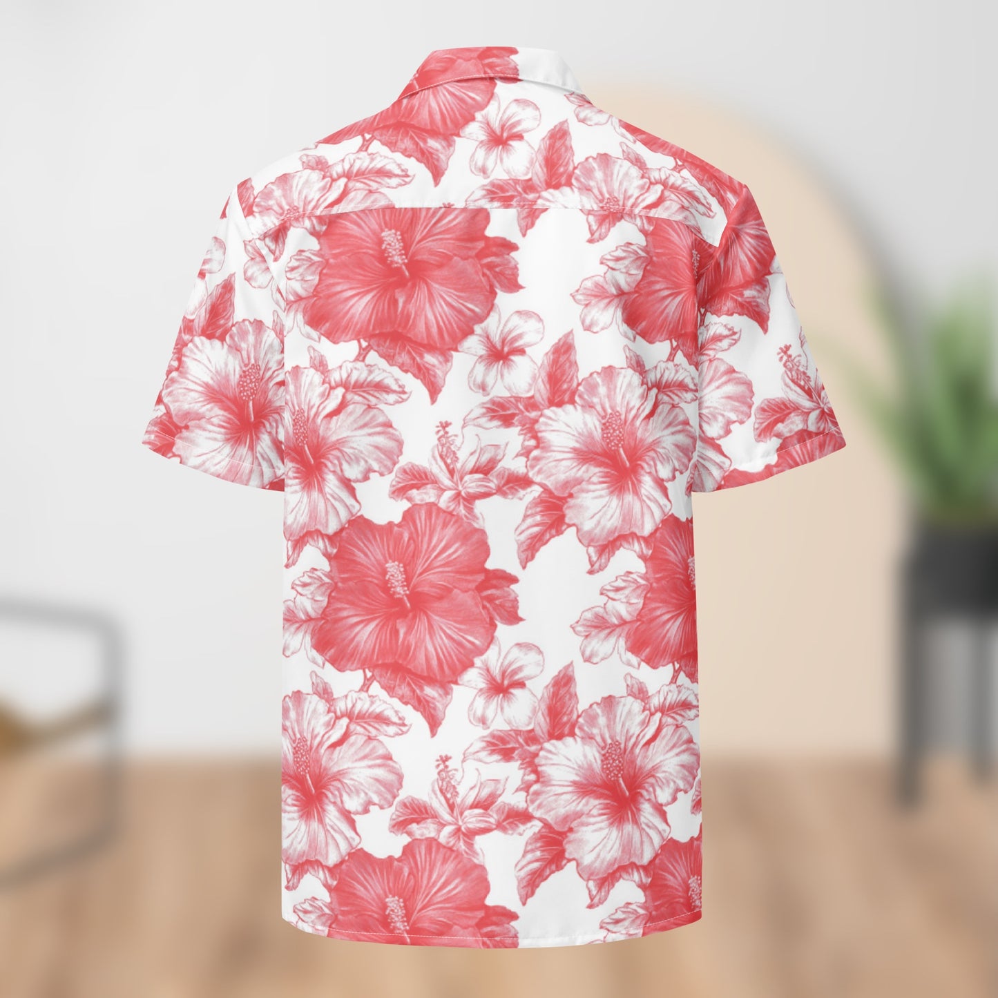 Chemise de festival fleurie blanc et rouge | Boutonnée unisexe