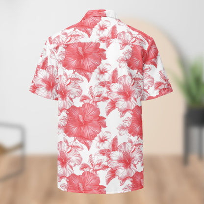 Chemise de festival fleurie blanc et rouge | Boutonnée unisexe