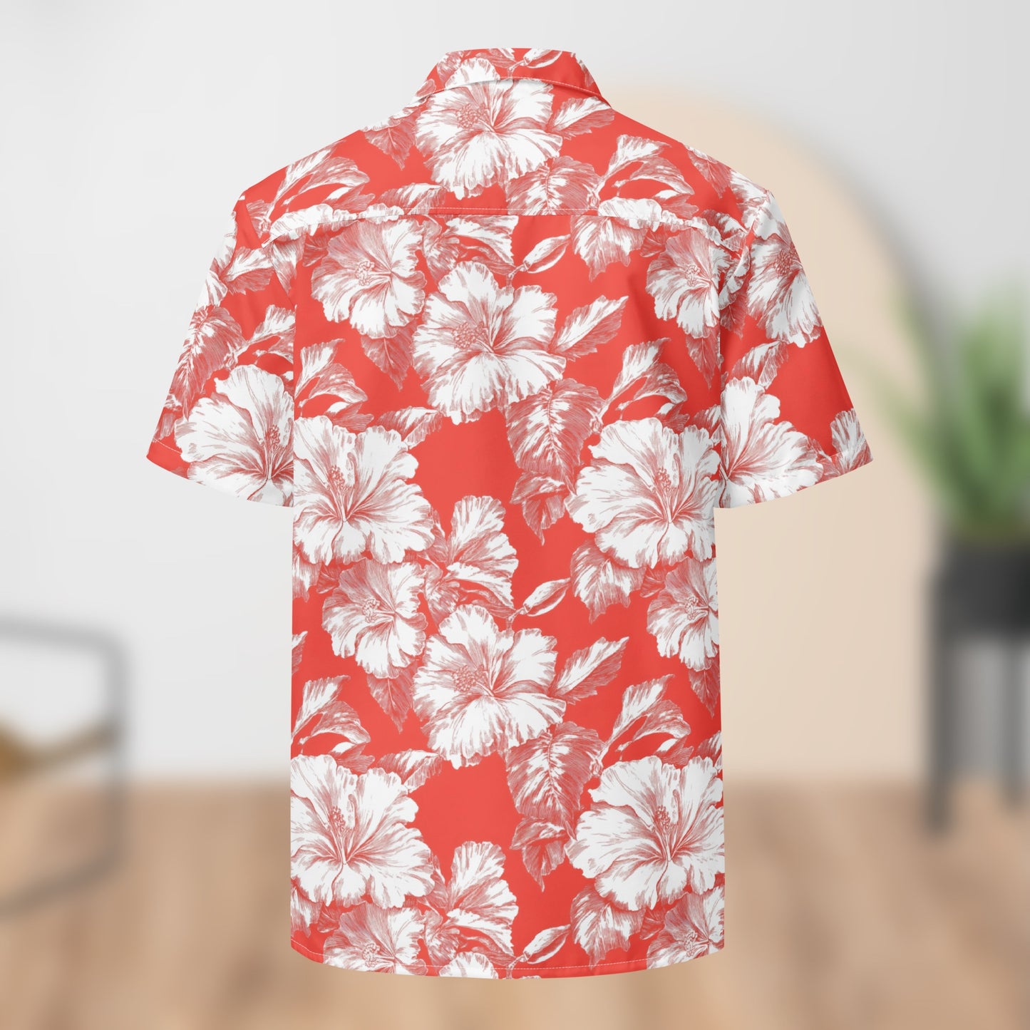 Chemise de festival florale rouge monochrome | Boutonné unisexe