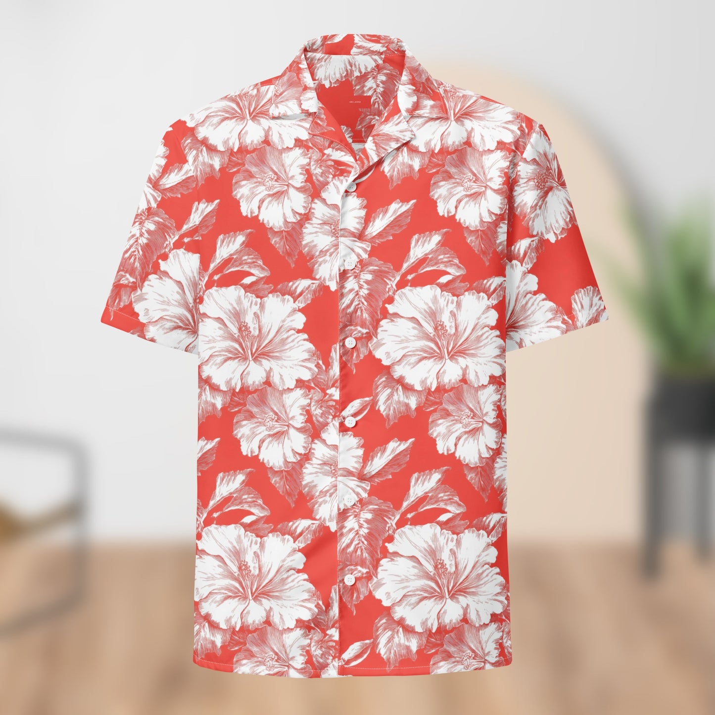 Chemise de festival florale rouge monochrome | Boutonné unisexe