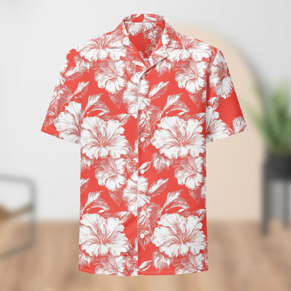 Chemise de festival florale rouge monochrome | Boutonné unisexe