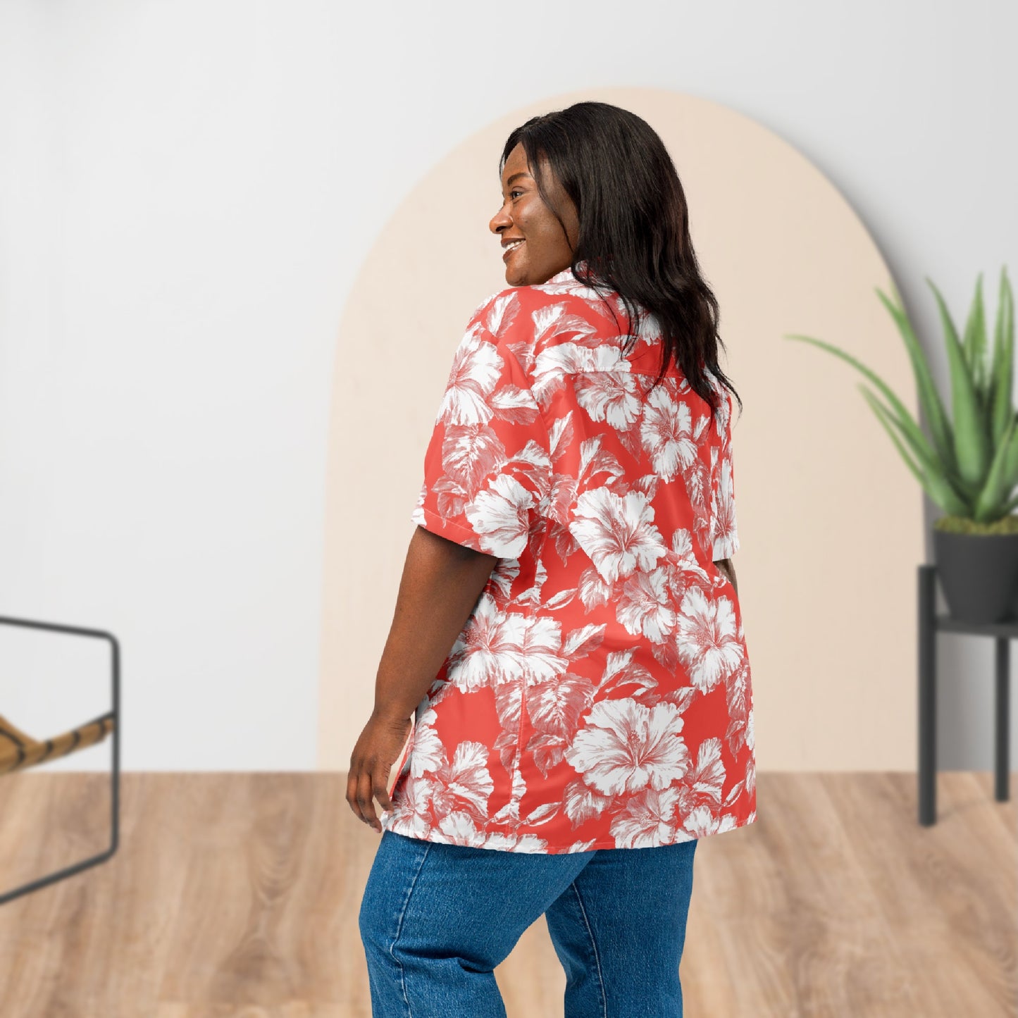Chemise de festival florale rouge monochrome | Boutonné unisexe