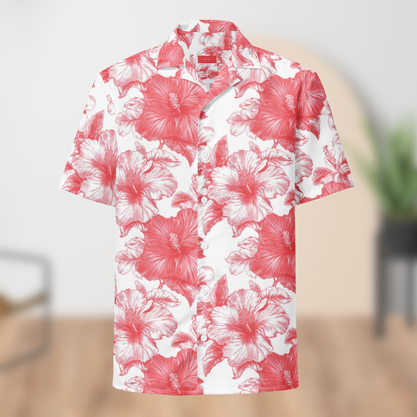 Chemise de festival fleurie blanc et rouge | Boutonnée unisexe