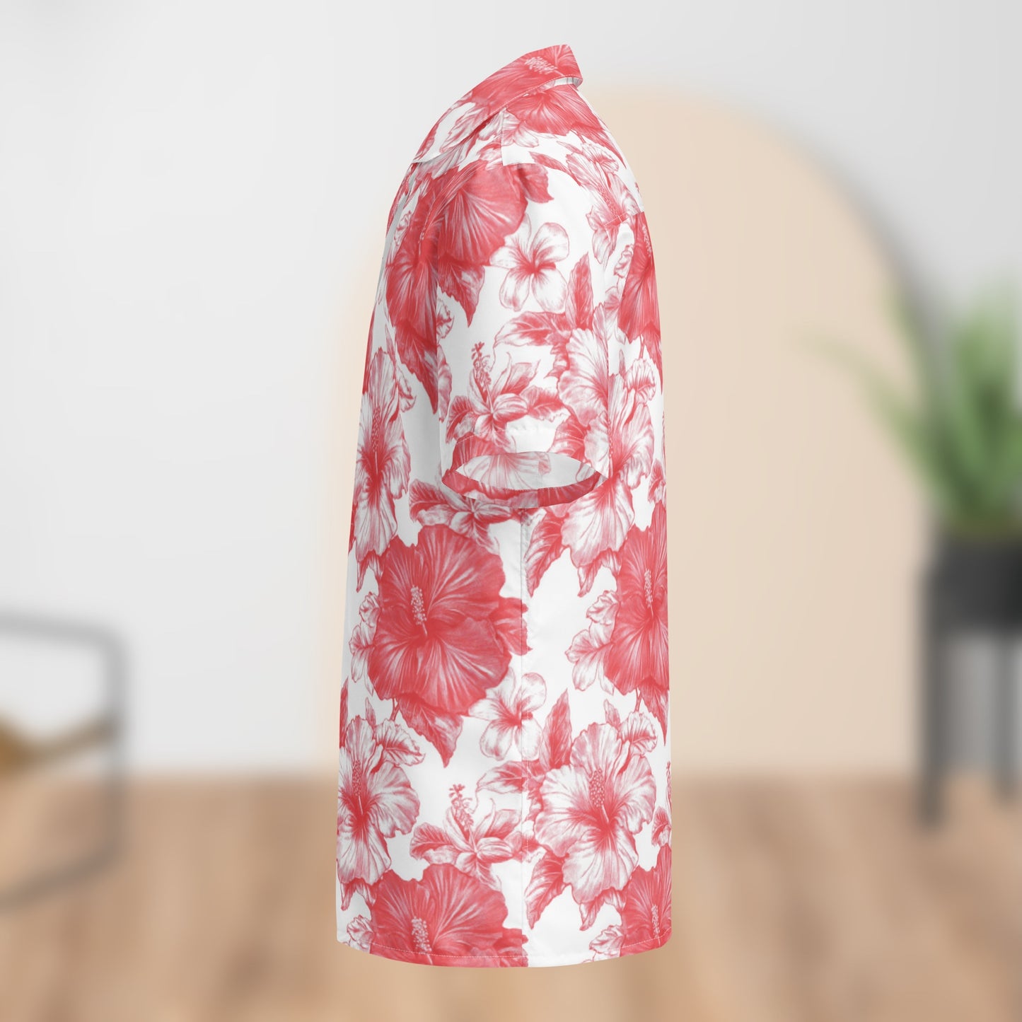 Chemise de festival fleurie blanc et rouge | Boutonnée unisexe