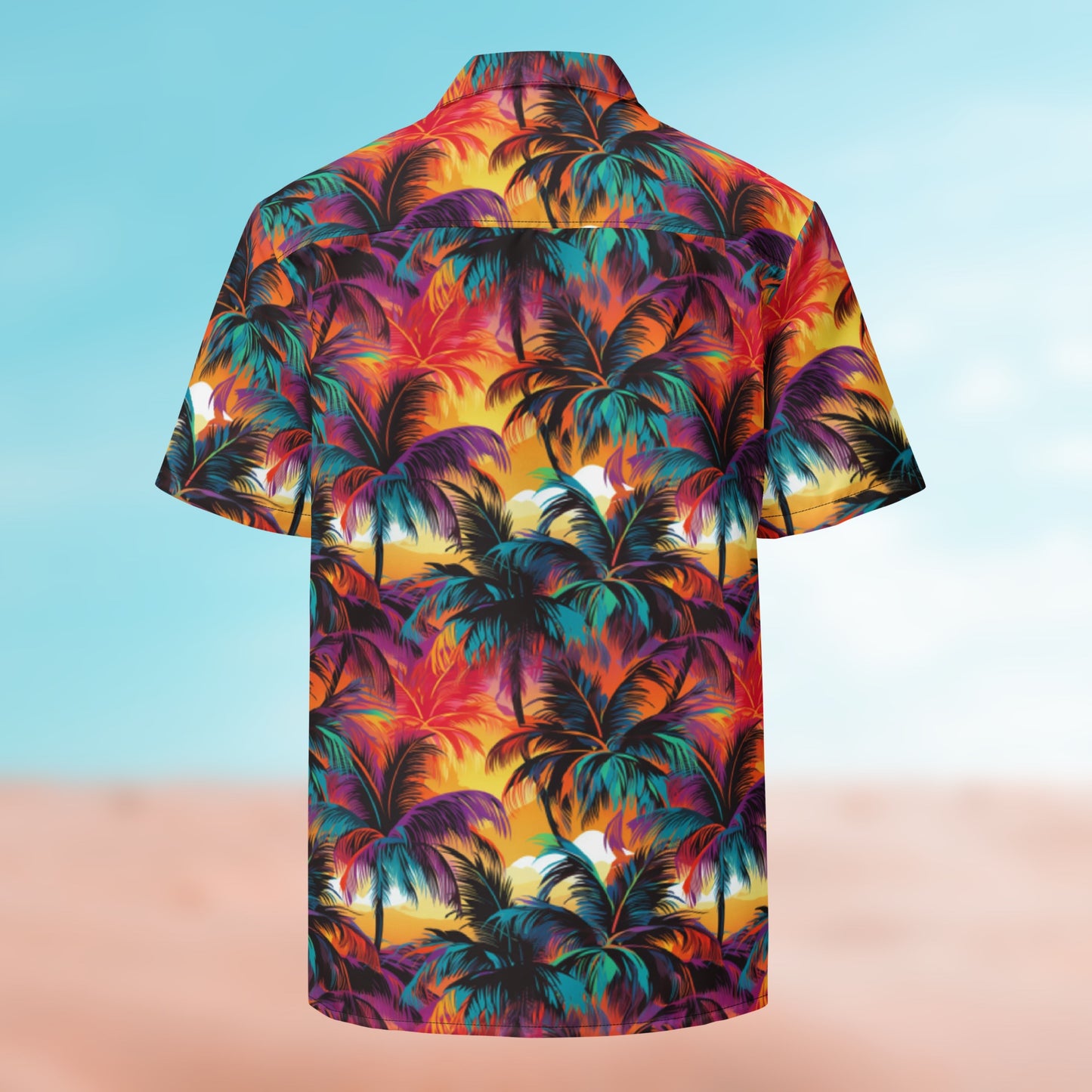 Palm Button Shirt flat lay – Palm 01 colorway, full-print back