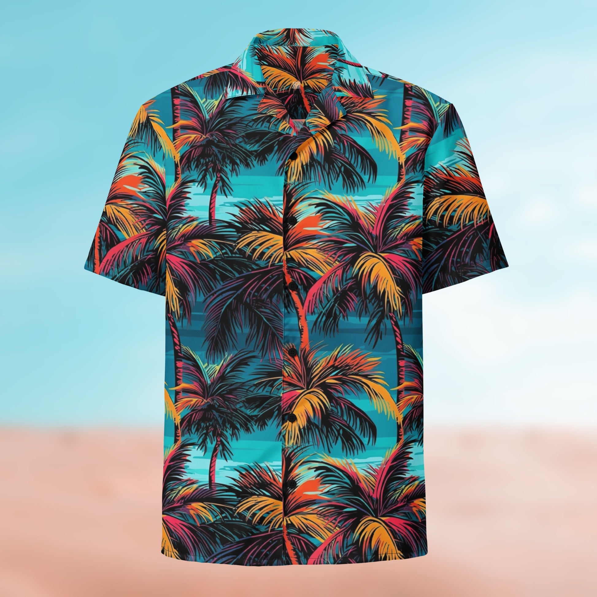 Palm Button Shirt flat lay – Palm 02 colorway, full-print front