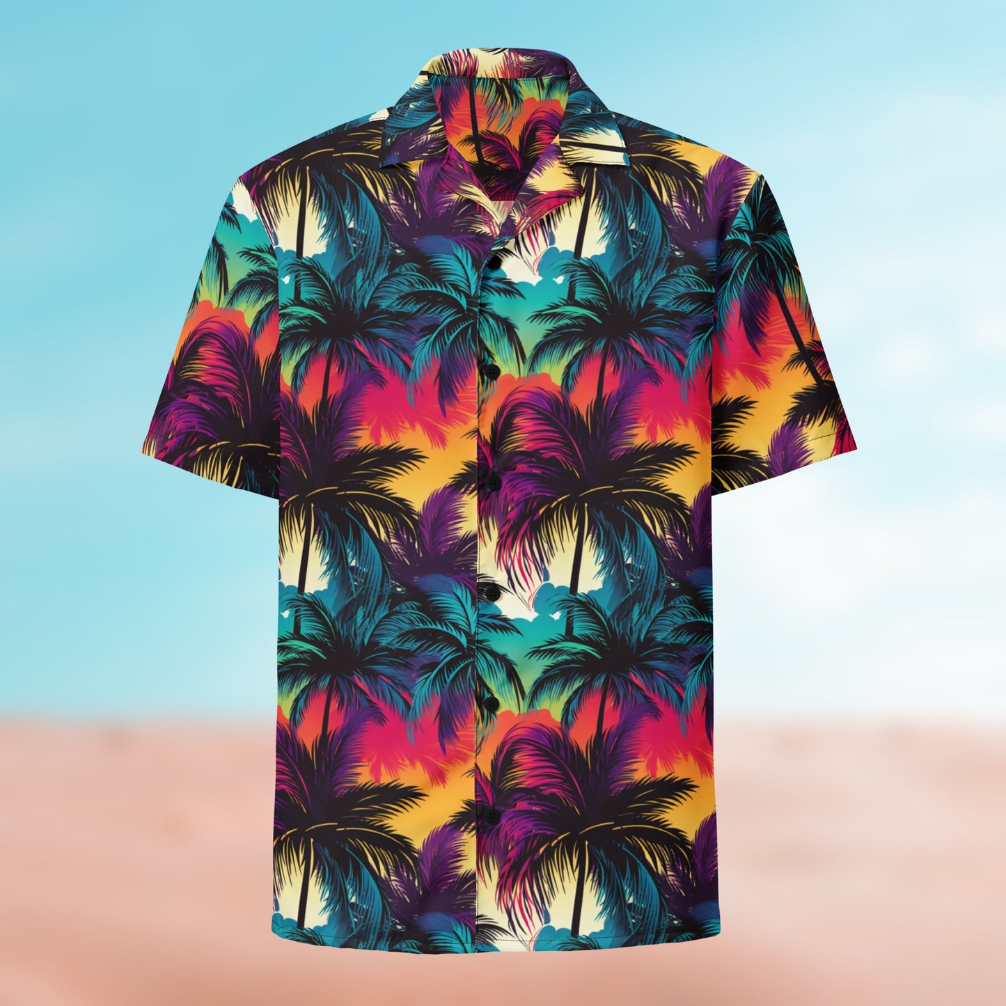 Palm Button Shirt flat lay – Palm 05 colorway, full-print front