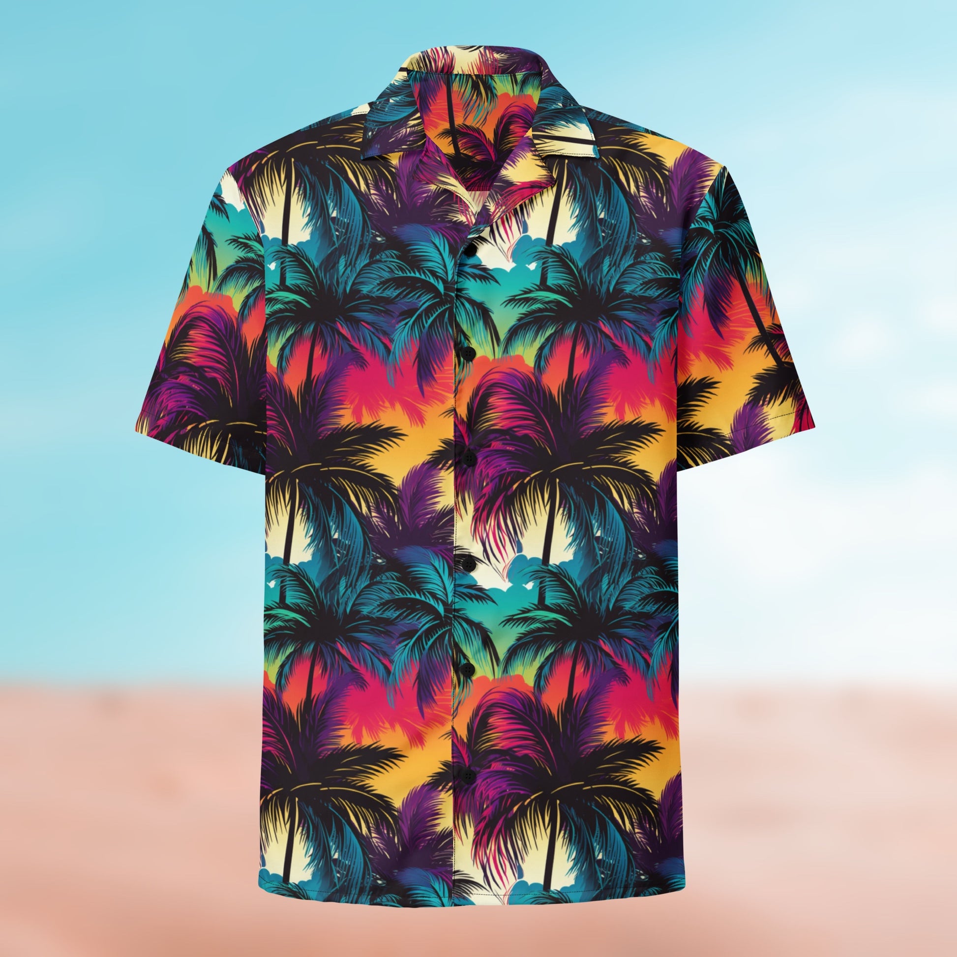Palm Button Shirt flat lay – Palm 05 colorway, full-print front