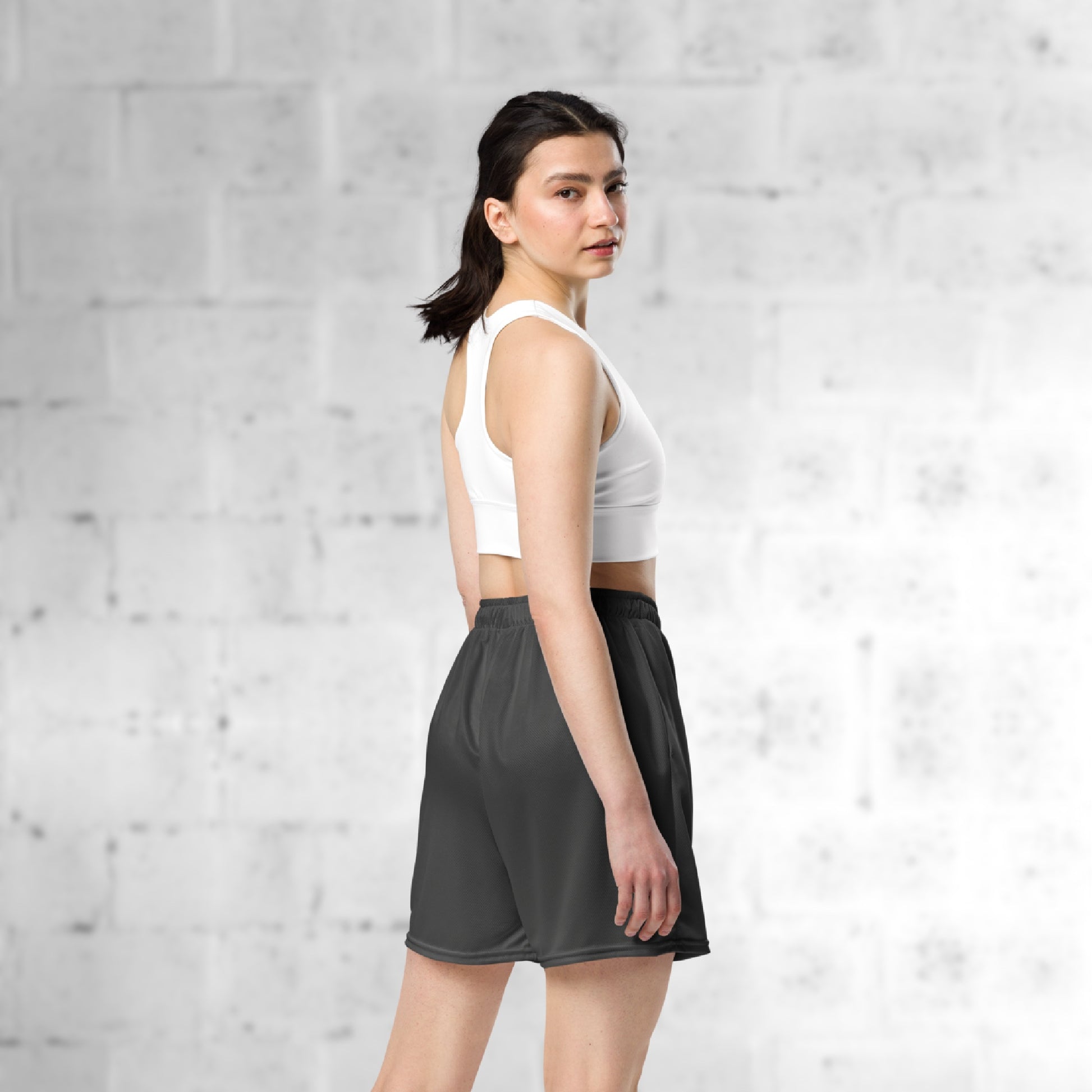 Model wearing navy core mesh dance sport short for studio dance practice