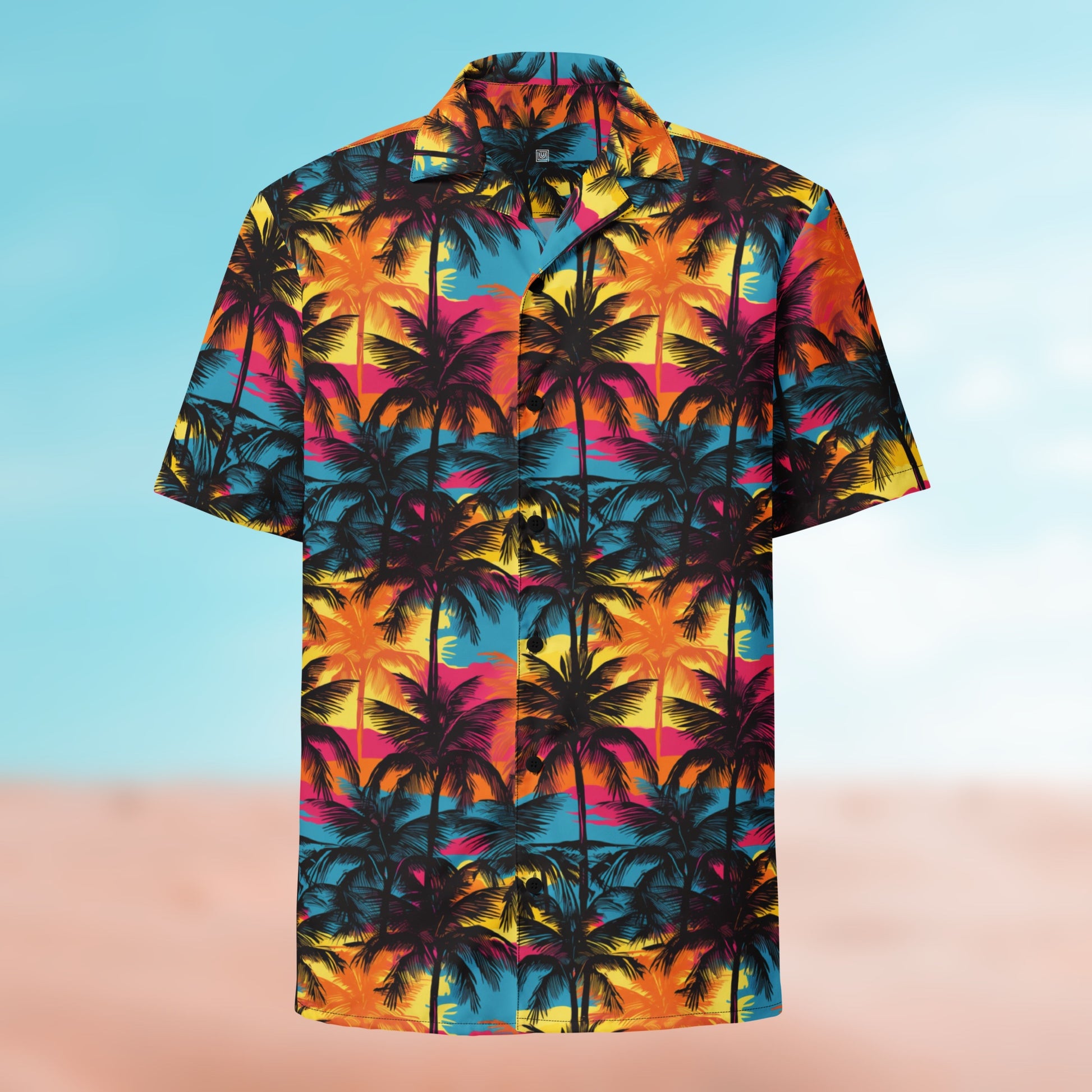 UNCLASSD Palm Button Shirt – Palm 03 colorway, worn open, front view