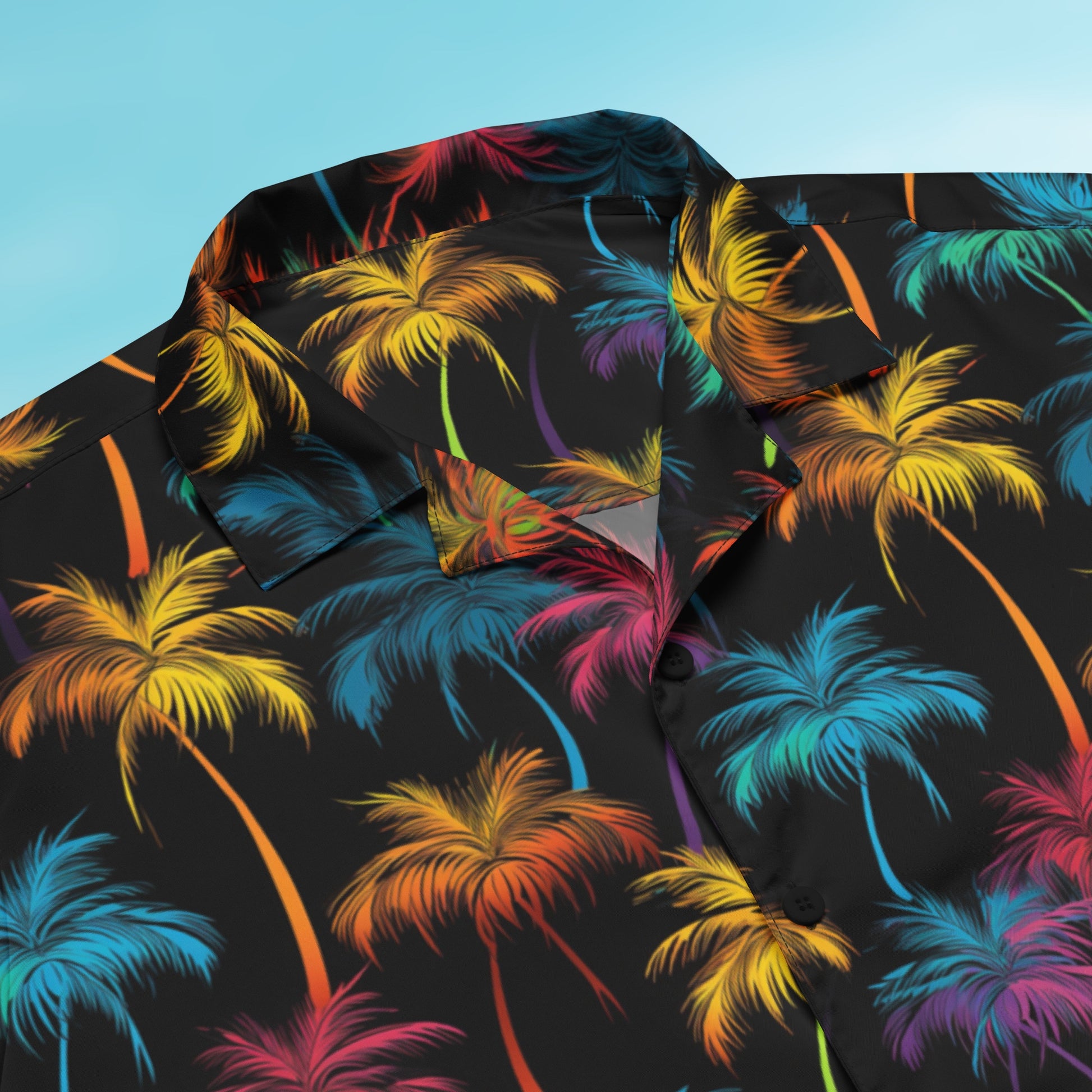 Palm Button Shirt print detail – Palm 09 colorway, seam-to-seam sublimation close-up