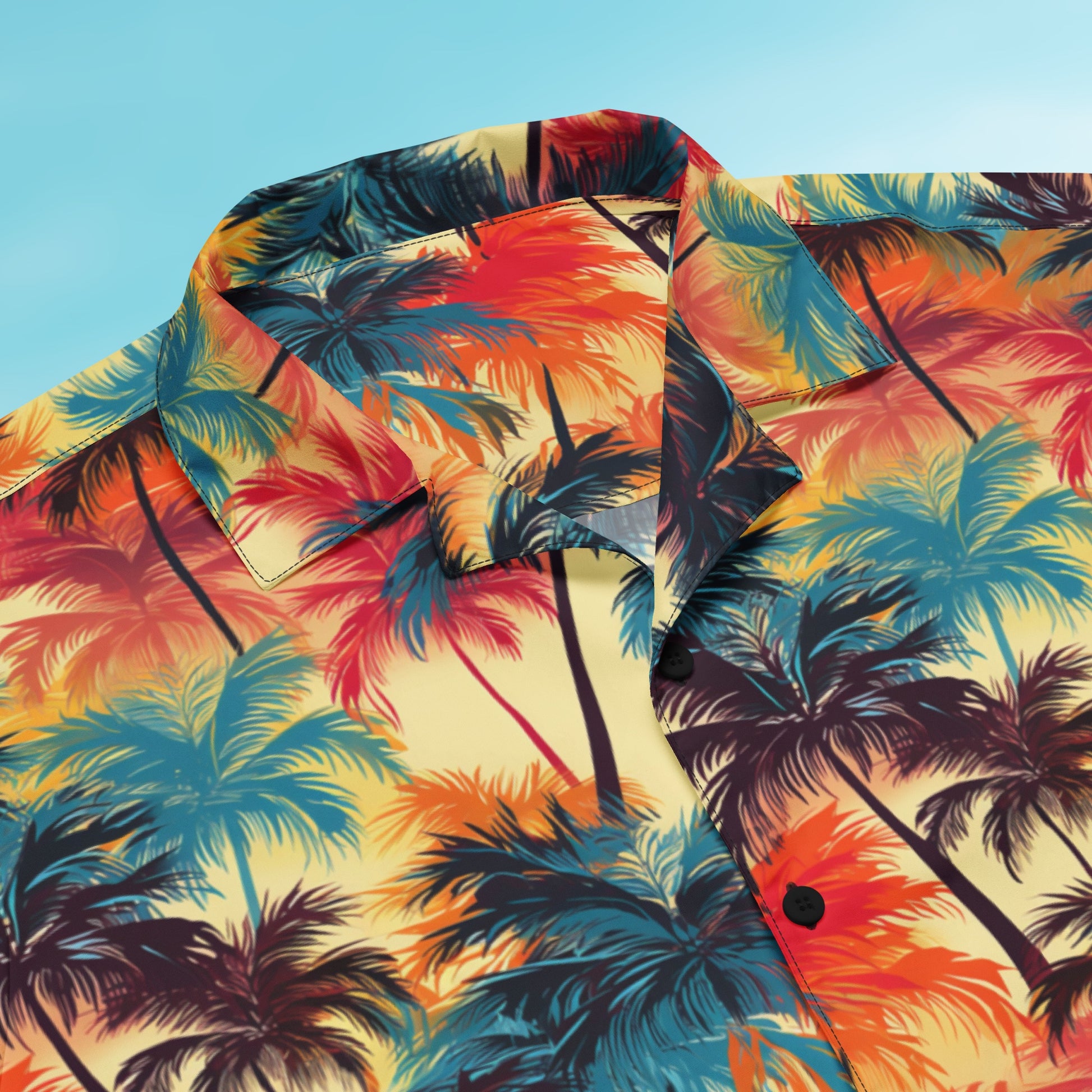 Palm Button Shirt print detail – Palm 10 colorway, seam-to-seam sublimation close-up