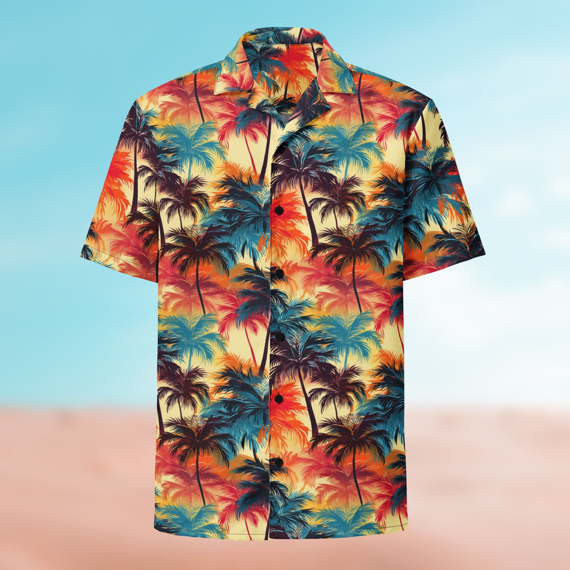 Palm Button Shirt flat lay – Palm 10 colorway, full-print front