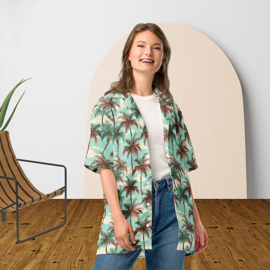 UNCLASSD Palm Button Shirt – Palm 12 colorway, worn open, front view