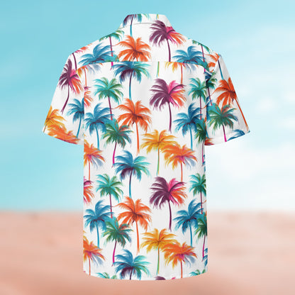 UNCLASSD Palm Button Shirt – Palm 11 colorway, worn open, back view