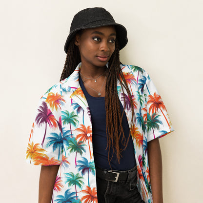 UNCLASSD Palm Button Shirt – Palm 11 colorway, worn open, front view