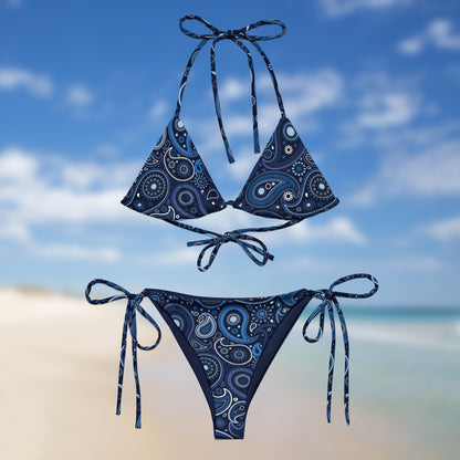 Bandana bleue | Bikini triangle imprimé cachemire