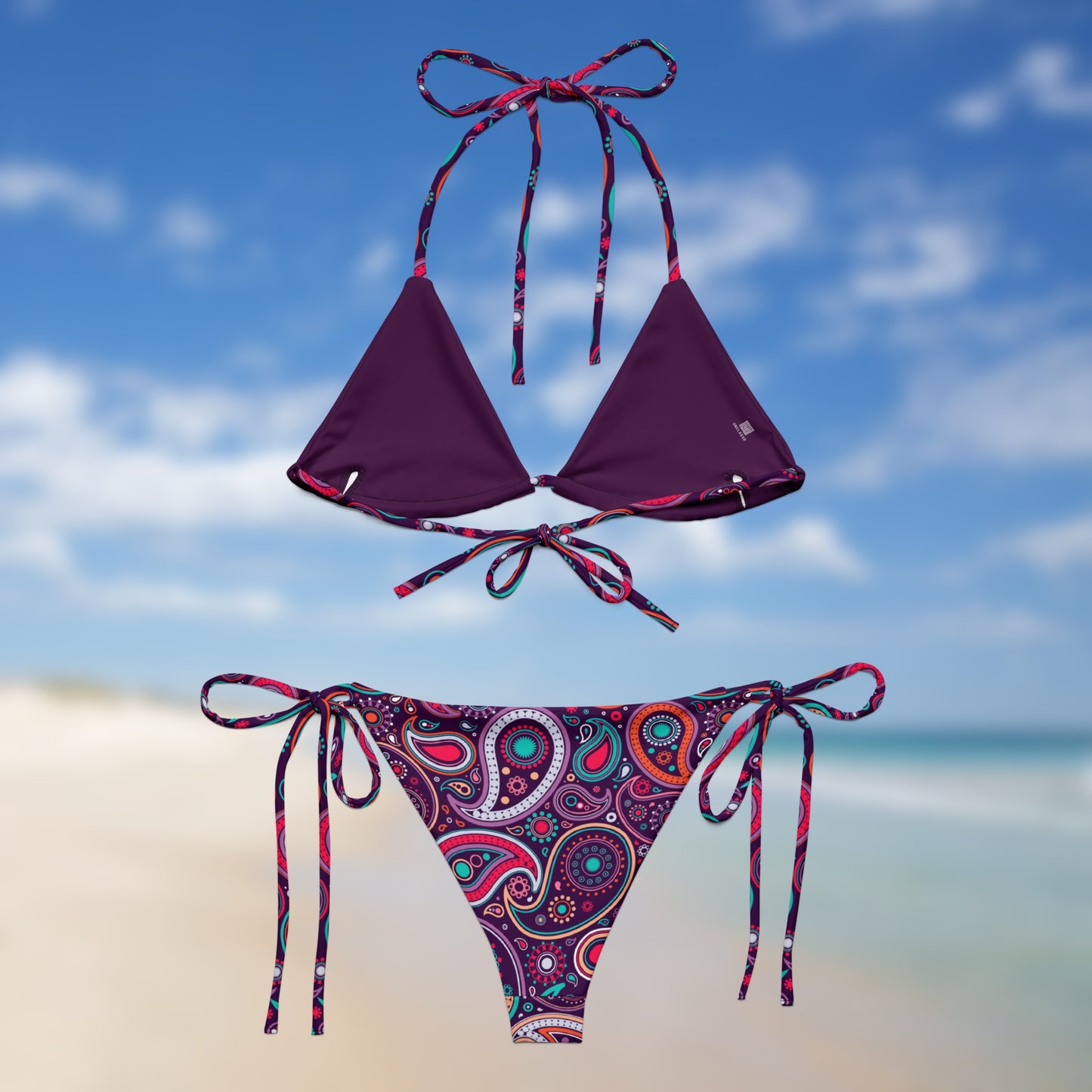 Bandana violet | Bikini triangle à motif cachemire