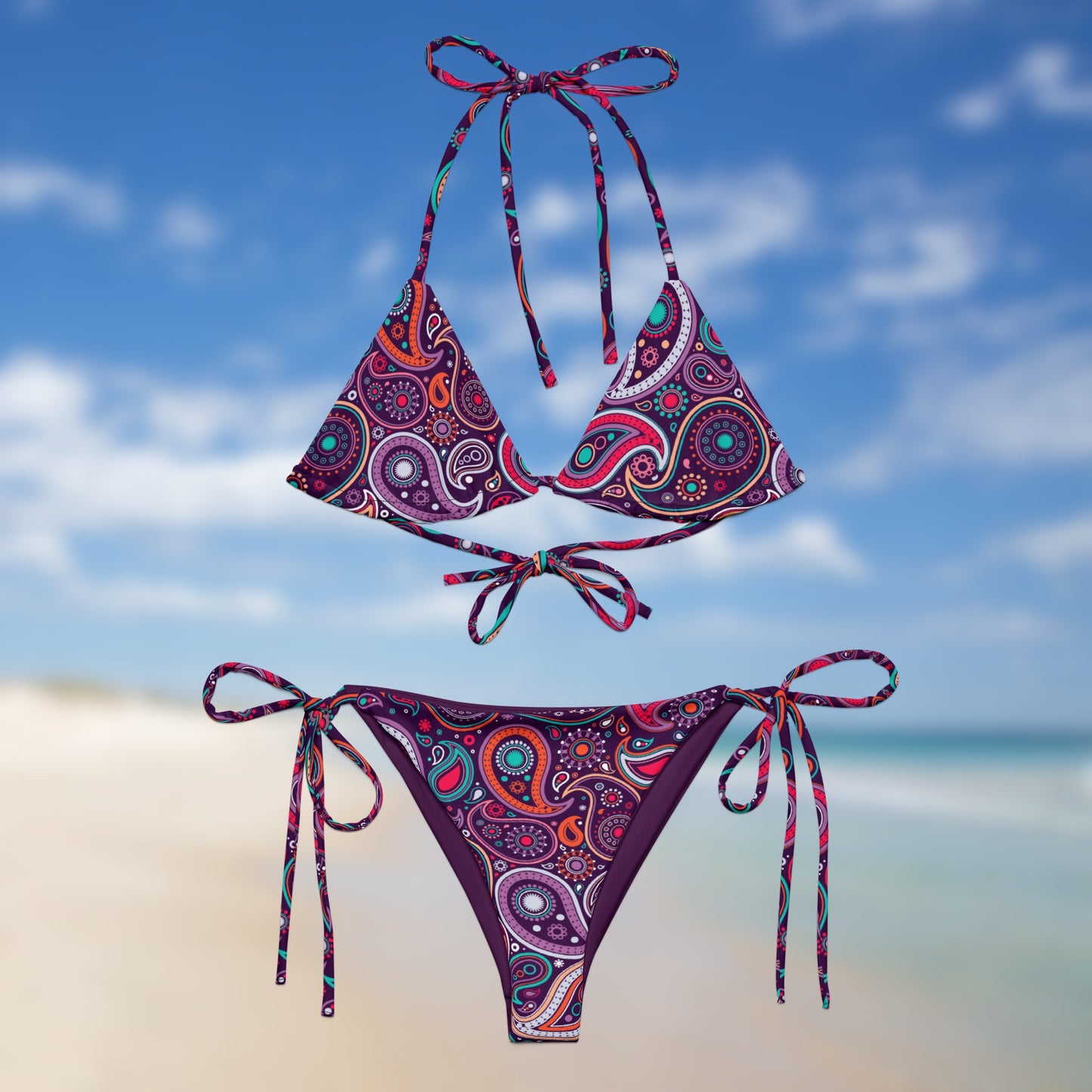 Bandana violet | Bikini triangle à motif cachemire