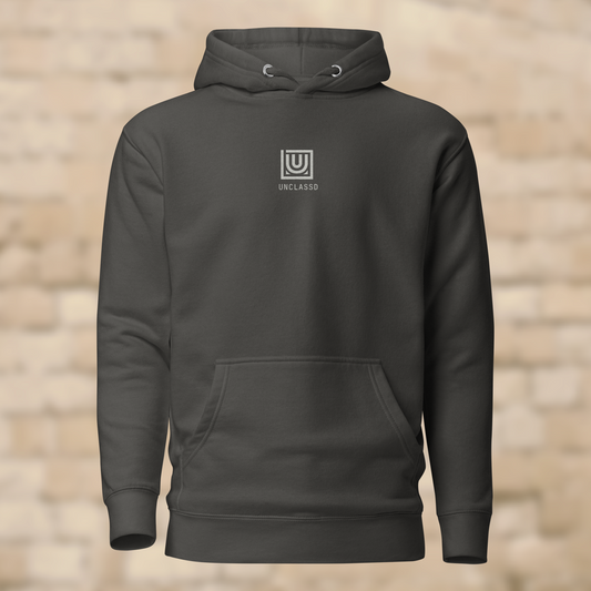 UNCLASSD CORE vintage black classic hoodie front centered embroidery dancewear