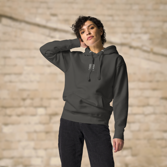 Vintage black CORE hoodie dancer warm-up rehearsal streetwear dancewear Model front