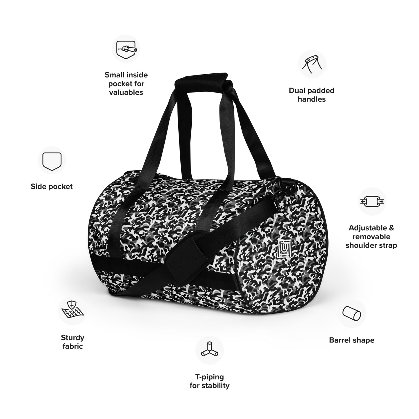 Sac de sport et de danse camouflage noir et blanc