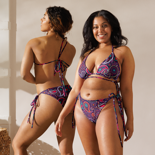 Bandana violet | Bikini triangle à motif cachemire
