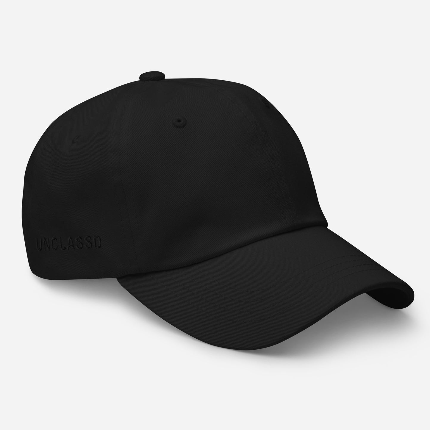 Black dad hat side view minimal silhouette left