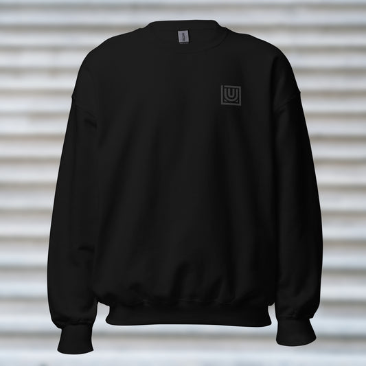 Front view of UNCLASSD CORE Black Crewneck with left-chest embroidery for dancers