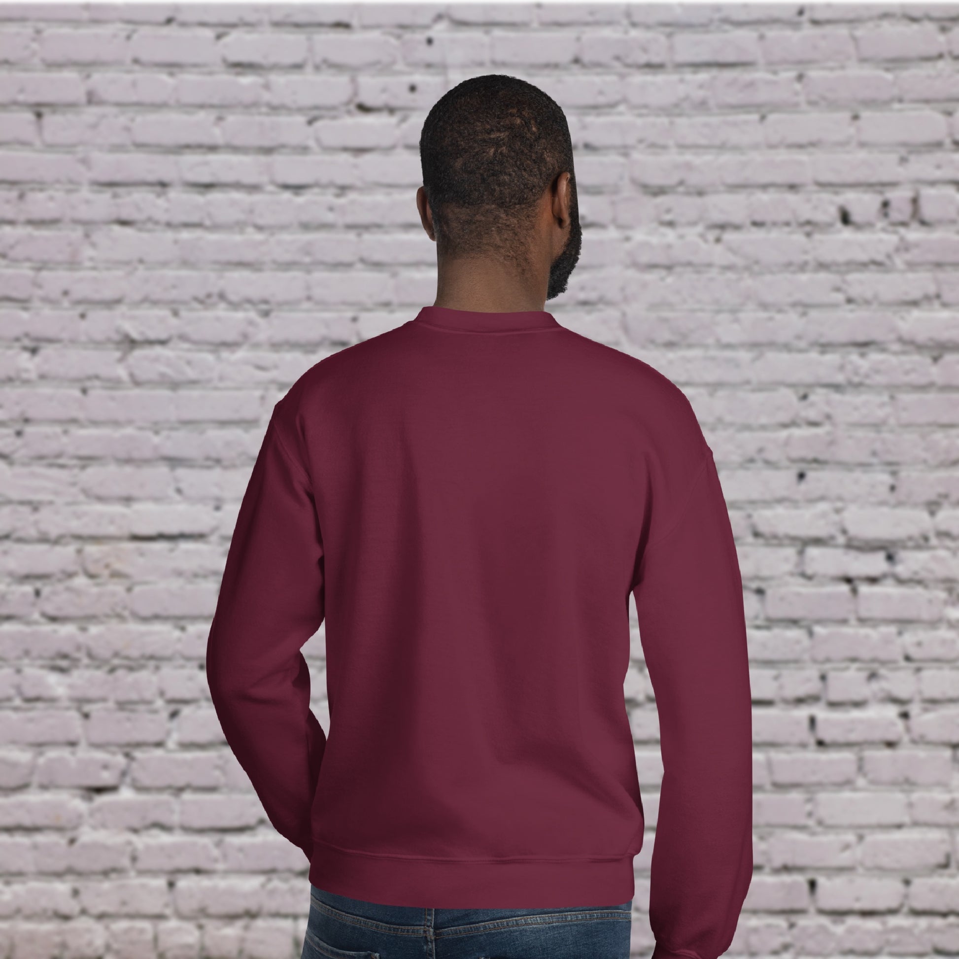 Model wearing CORE Maroon Crewneck for dance or rollerskate practice - Male back