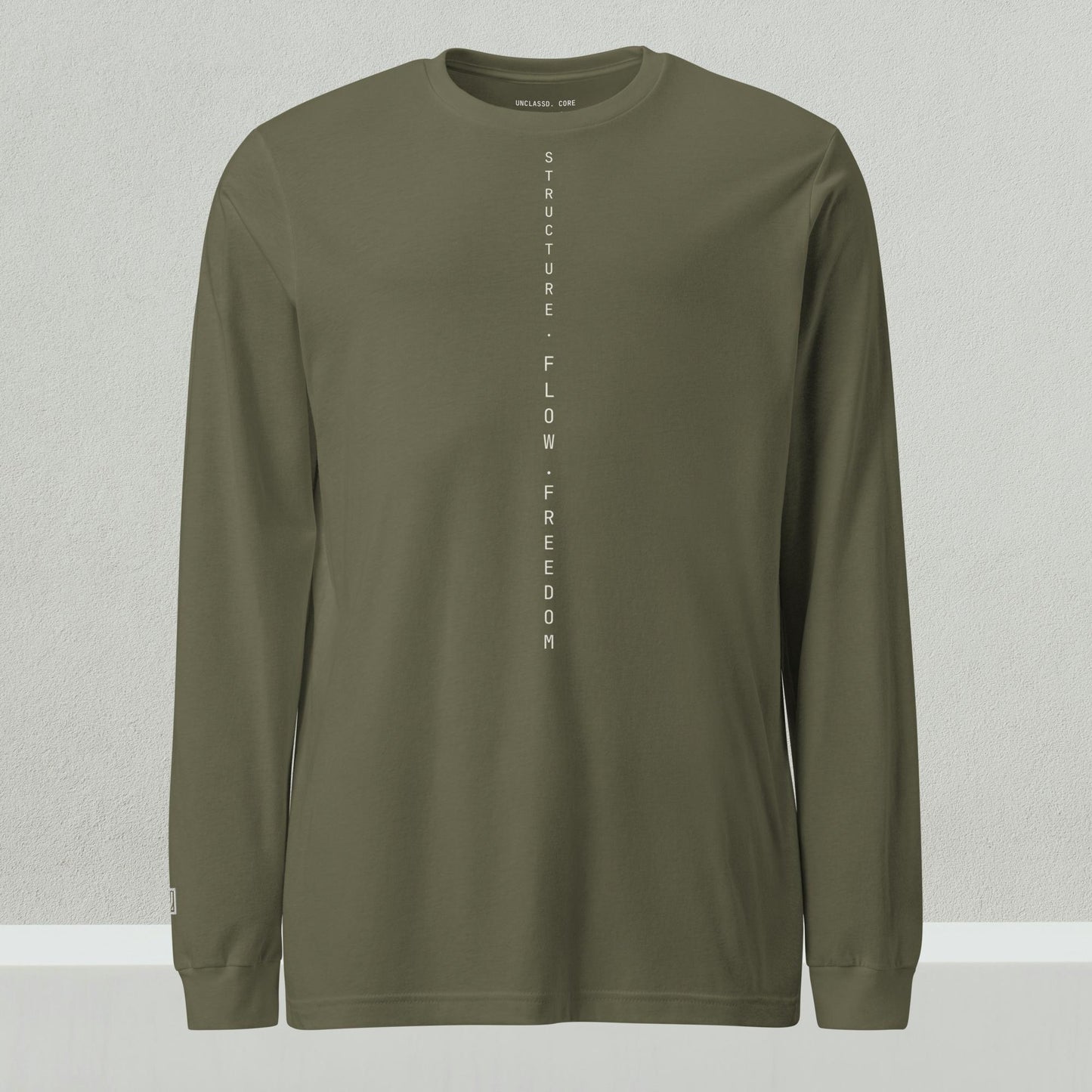 UNCLASSD Military Green long sleeve for dancers — grounded minimal layer - front 