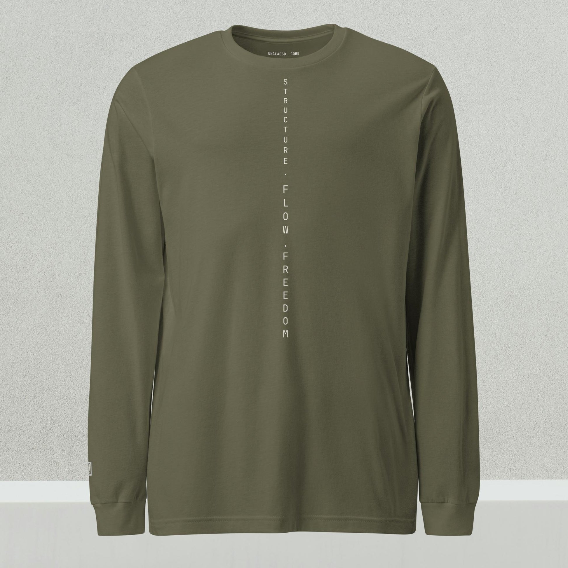 UNCLASSD Military Green long sleeve for dancers — grounded minimal layer - front 