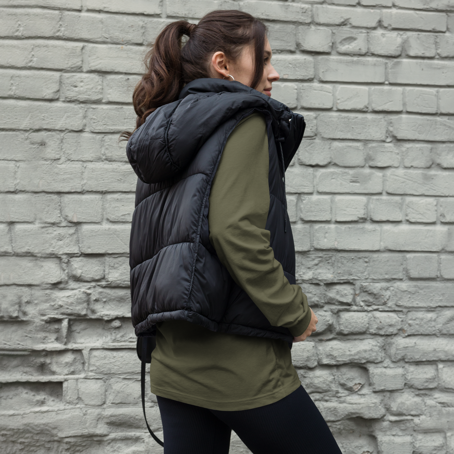 Movement-ready Military Green dancewear top — Structure Flow Freedom -woman model