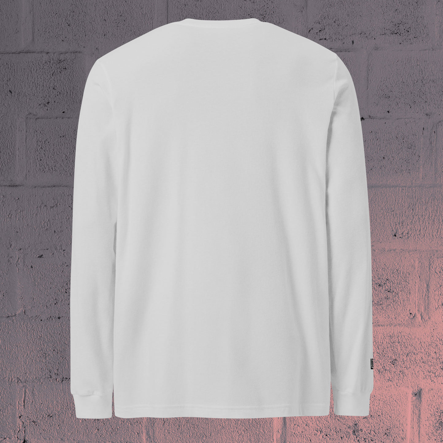 Minimal white long sleeve with vertical mantra Structure Flow Freedom - back 
