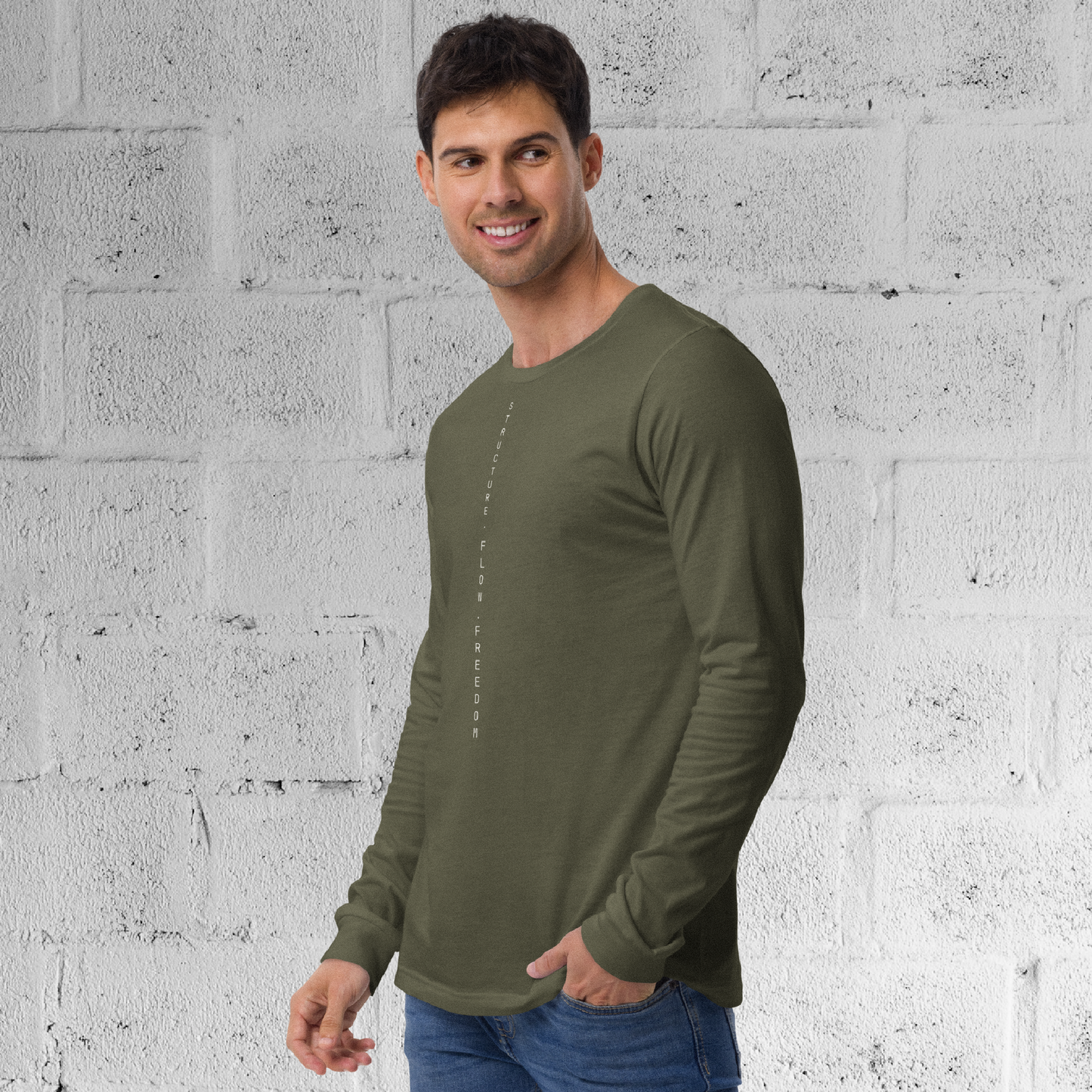 Movement-ready Military Green dancewear top — Structure Flow Freedom - Male model