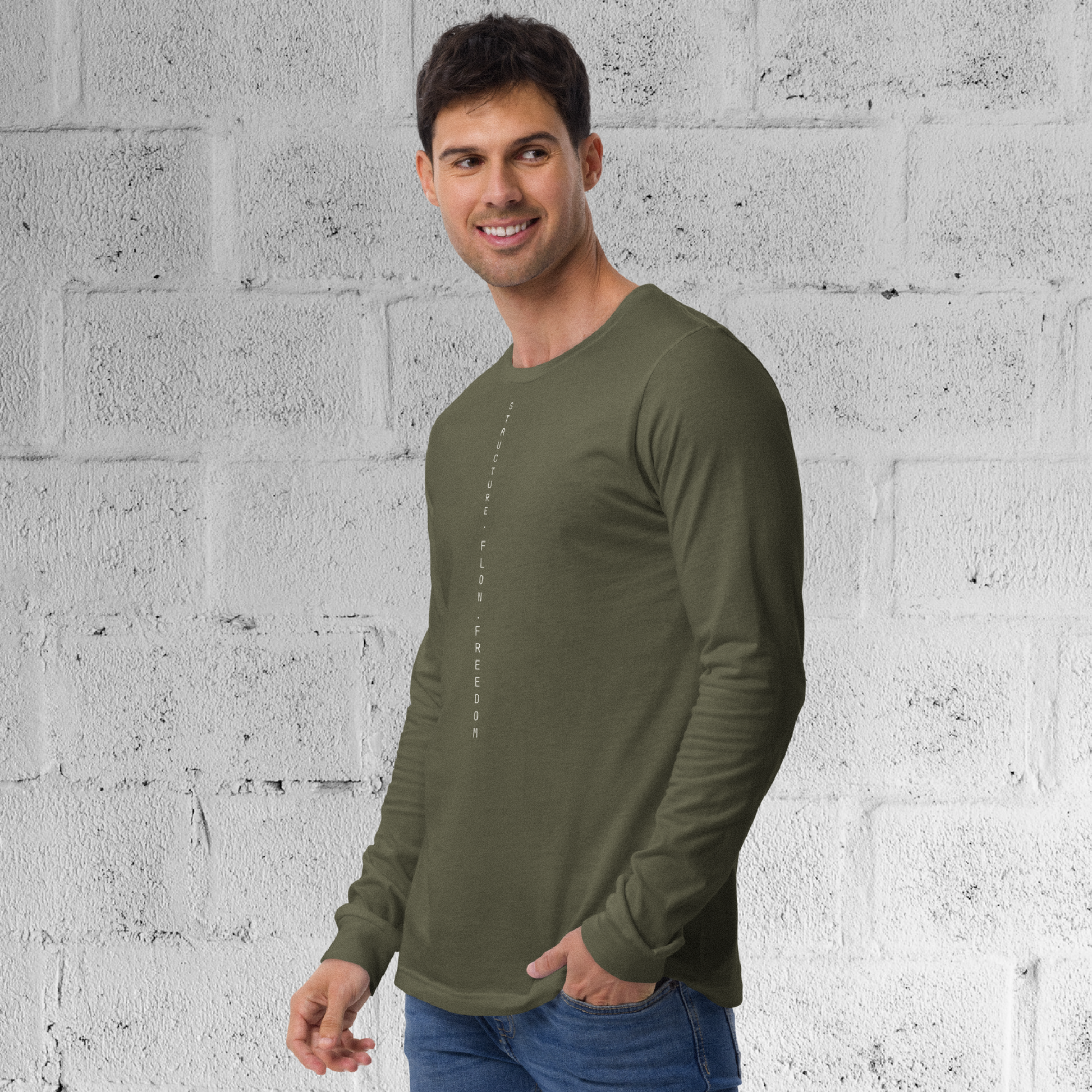 Movement-ready Military Green dancewear top — Structure Flow Freedom - Male model