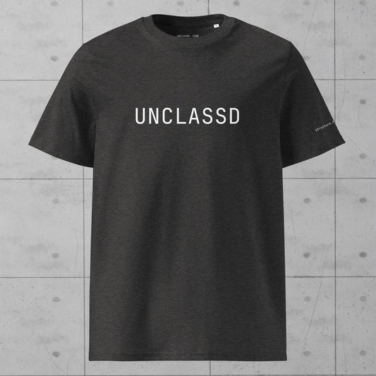 Front view of UNCLASSD CORE Dark Grey Organic Tee for dance and rollerskate practice